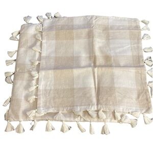 Topfinel Set of 2 throw pillow covers. Cream/ tan checkered with tassels.